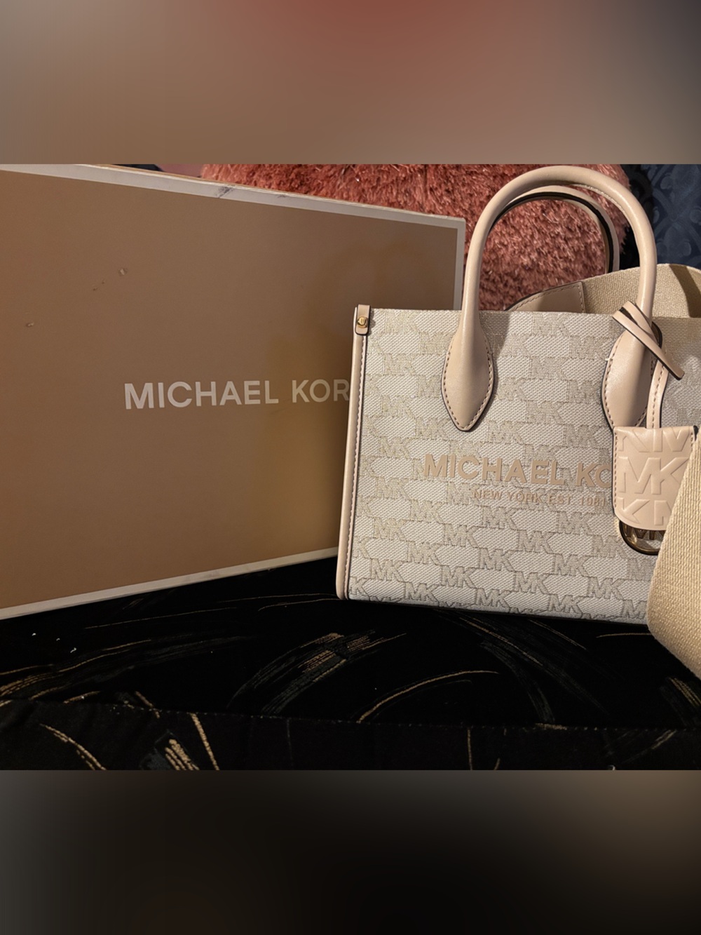 MICHAEL KORS Pale Cream Logo-Print Tote with Neutral Trim